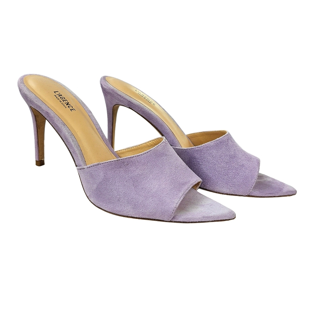 L'AGENCE Lolita II Stiletto Mules In Lilac Suede